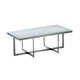 Ezin 48 Inch Rectangular Coffee Table, Crackled Glass Top, Metal Frame