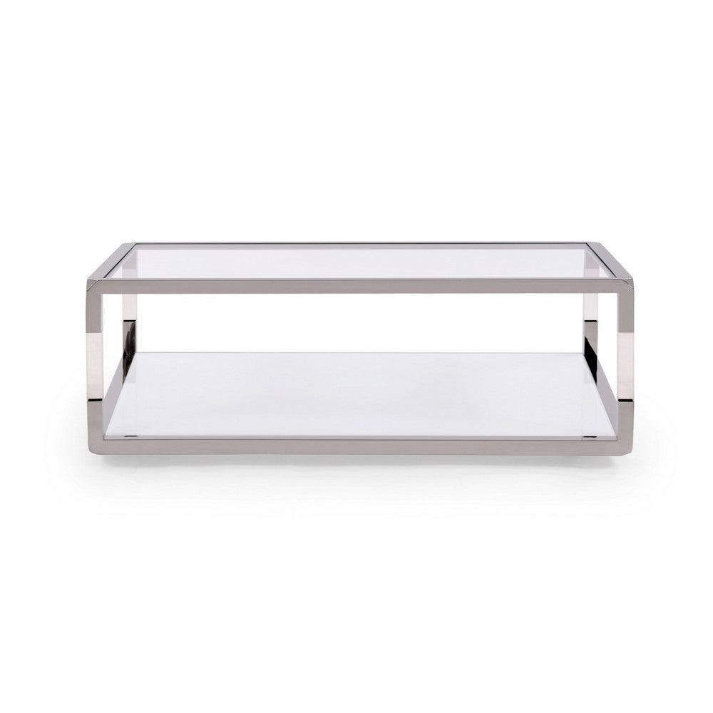 Jape 48 Inch Rectangular Coffee Table Glass Steel Clear Acrylic White BM306045
