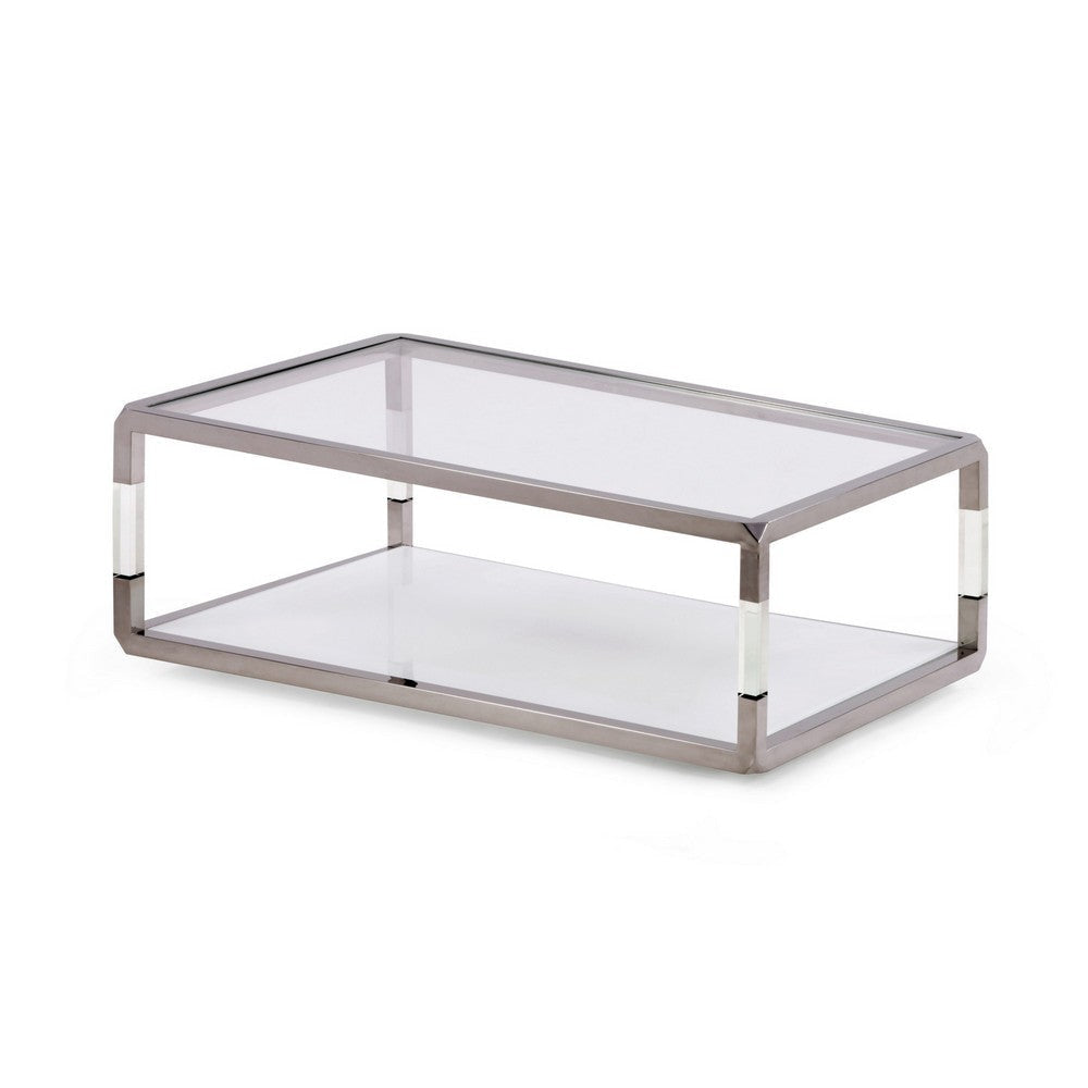 Jape 48 Inch Rectangular Coffee Table Glass Steel Clear Acrylic White BM306045