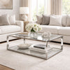 Jape 48 Inch Rectangular Coffee Table, Glass, Steel, Clear Acrylic, White