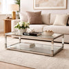 Jape 48 Inch Rectangular Coffee Table, Glass, Steel, Clear Acrylic, White