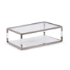 Jape 48 Inch Rectangular Coffee Table, Glass, Steel, Clear Acrylic, White