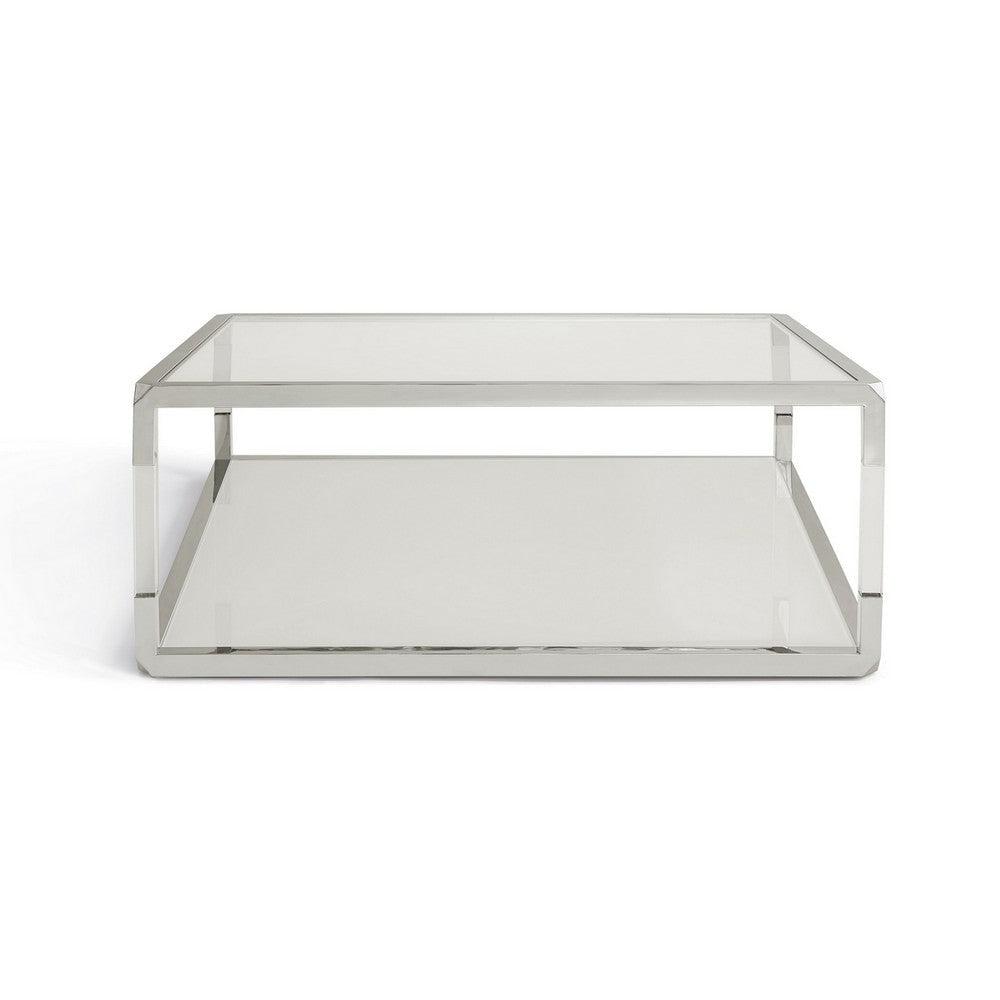 Jape 47 Inch Square Coffee Table Glass Stainless Steel Clear Acrylic BM306046