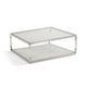 Jape 47 Inch Square Coffee Table, Glass, Stainless Steel, Clear Acrylic