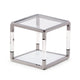 Jape 22 Inch Square Side End Table, Glass, Stainless Steel, Acrylic, White