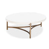 Leyu 46 Inch Round Coffee Table, White Concrete Top, Bronze Tripod Base