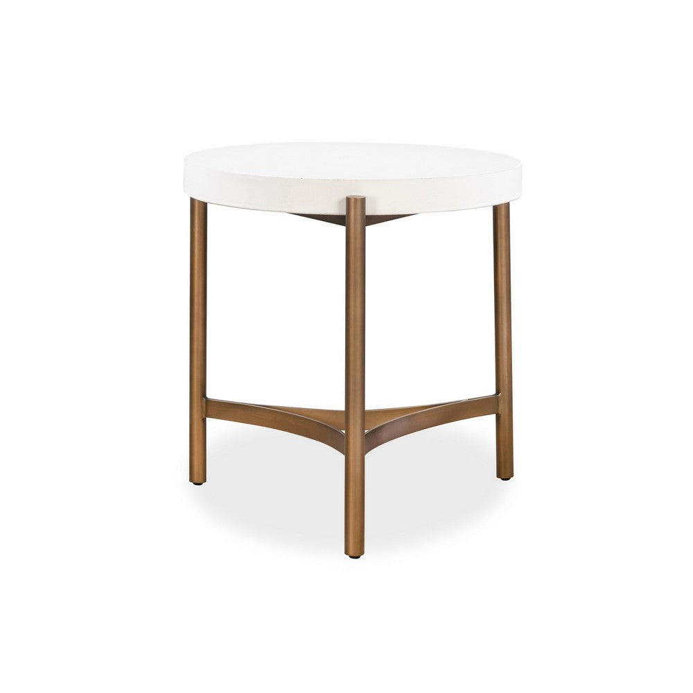 Leyu 23 Inch Round Side End Table White Concrete Top Bronze Tripod Base BM306050