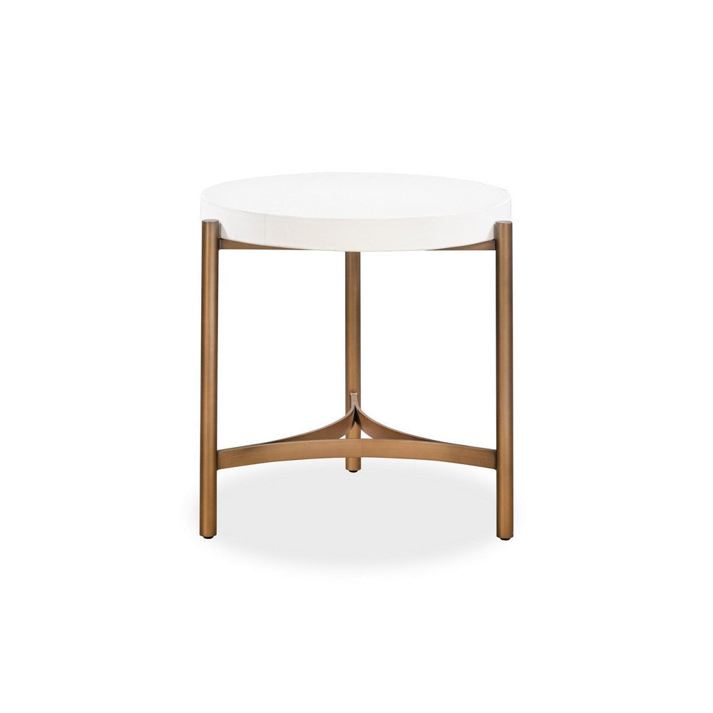 Leyu 23 Inch Round Side End Table White Concrete Top Bronze Tripod Base BM306050