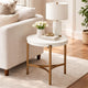 Leyu 23 Inch Round Side End Table, White Concrete Top, Bronze Tripod Base