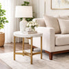 Leyu 23 Inch Round Side End Table, White Concrete Top, Bronze Tripod Base