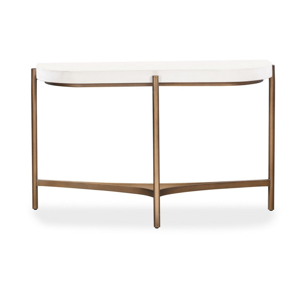 Leyu 51 Inch Curved Console Sofa Table White Concrete Top Bronze Base BM306051