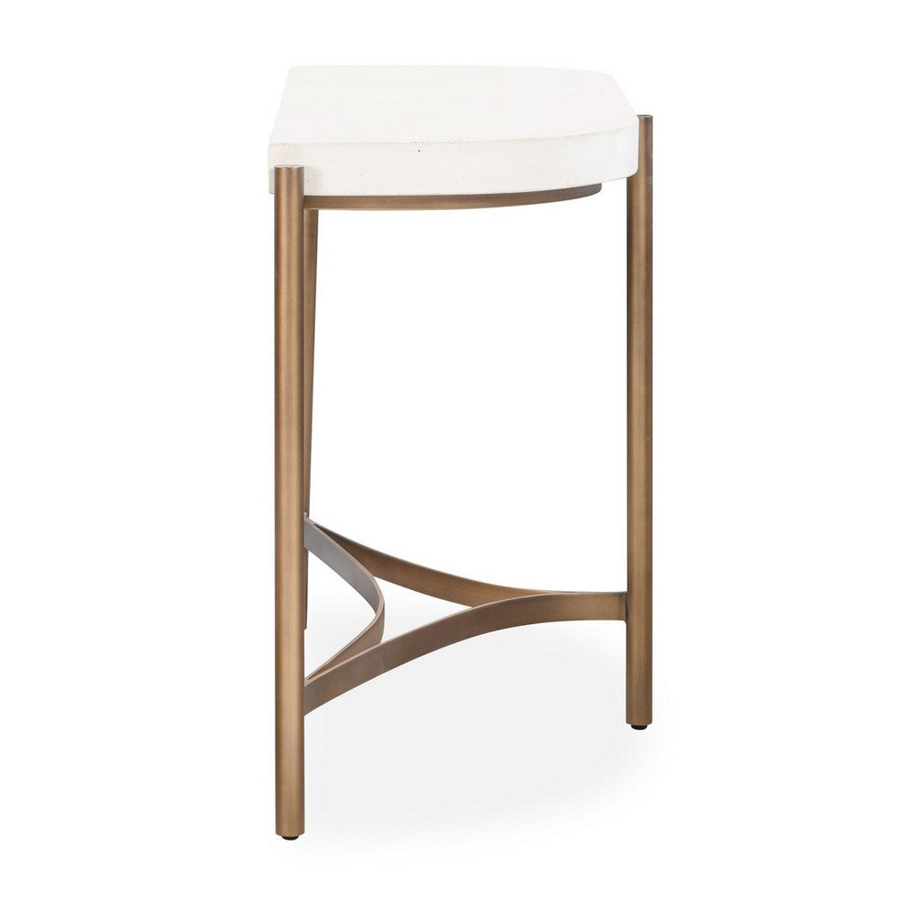 Leyu 51 Inch Curved Console Sofa Table White Concrete Top Bronze Base BM306051