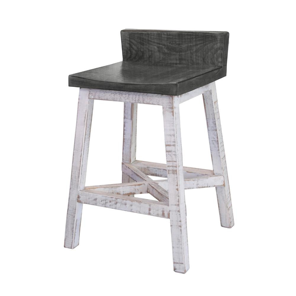 Suga 24 Inch Farmhouse Counter Height Stool Solid Pine Wood Ivory Gray By Casagear Home BM306130