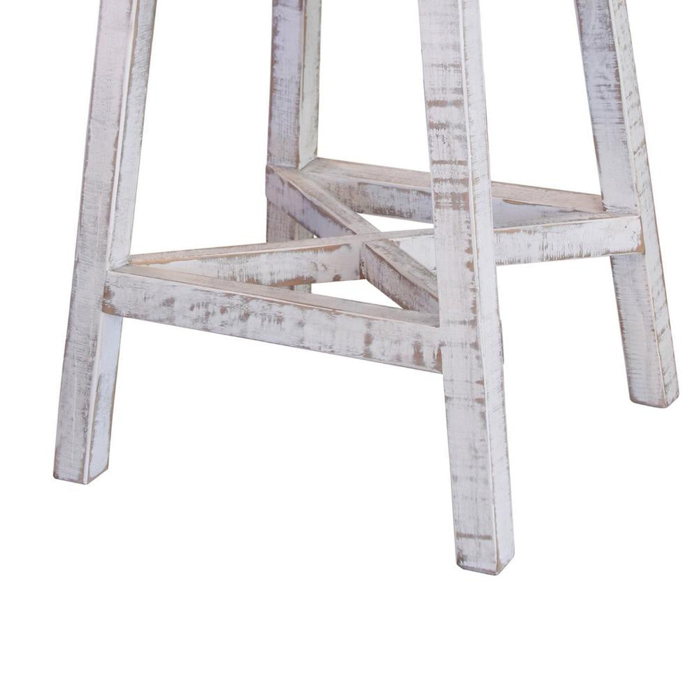 Suga 24 Inch Farmhouse Counter Height Stool Solid Pine Wood Ivory Gray By Casagear Home BM306130