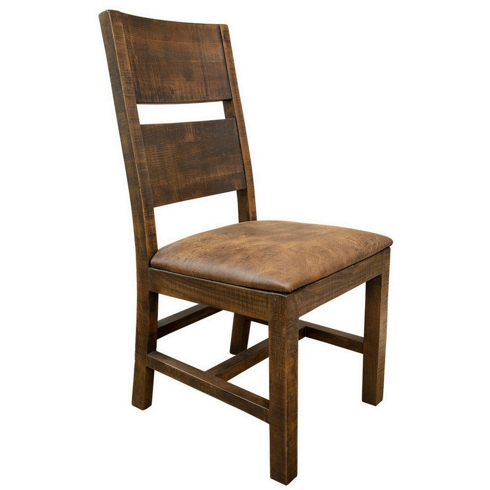 Ross 22 Inch Dining Chair with Faux Leather Seat Mango Wood Dark Brown By Casagear Home BM306140