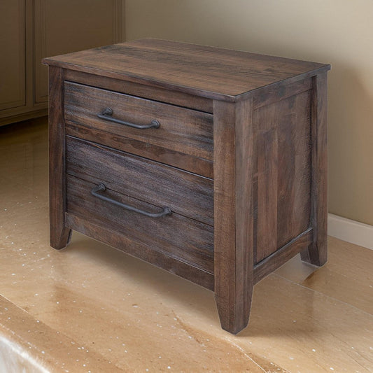 Elley 52 Inch Nightstand with 2 Drawers, Parota Wood, Rustic Brown and Gray By Casagear Home