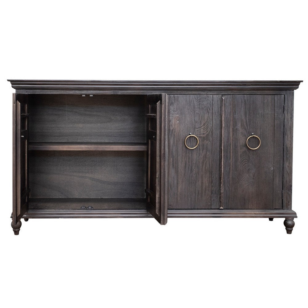 Cip 73 Inch 4 Door Console Table with Fixed Shelf Charcoal Gray Pine Wood By Casagear Home BM306517