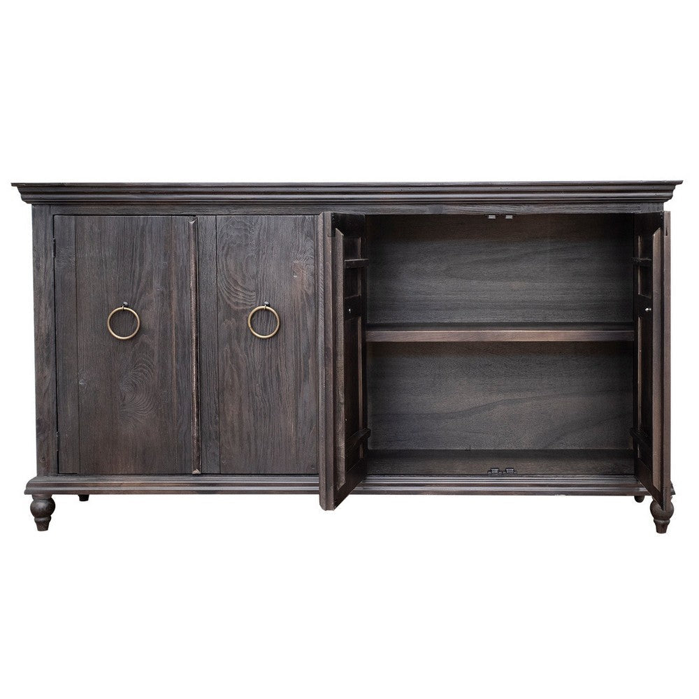 Cip 73 Inch 4 Door Console Table with Fixed Shelf Charcoal Gray Pine Wood By Casagear Home BM306517