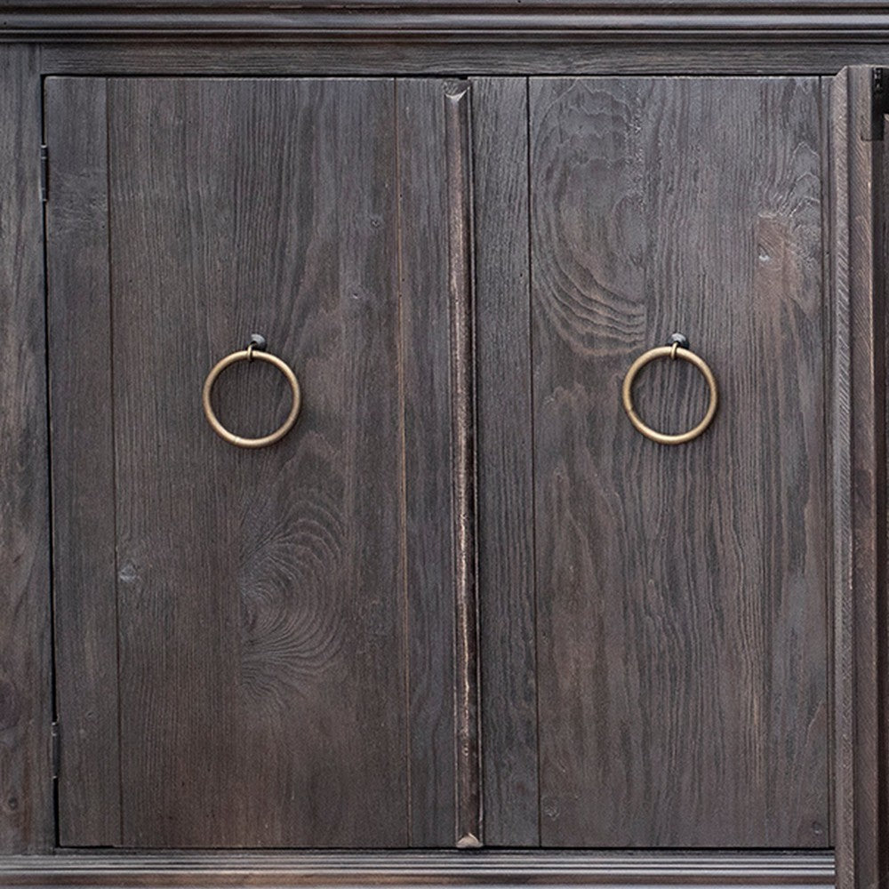 Cip 73 Inch 4 Door Console Table with Fixed Shelf Charcoal Gray Pine Wood By Casagear Home BM306517