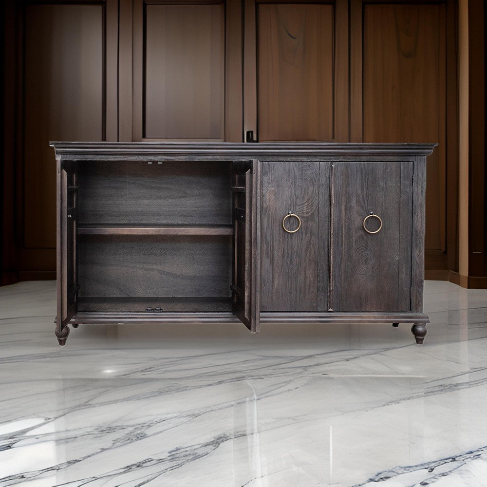 Cip 73 Inch 4 Door Console Table with Fixed Shelf, Charcoal Gray Pine Wood By Casagear Home