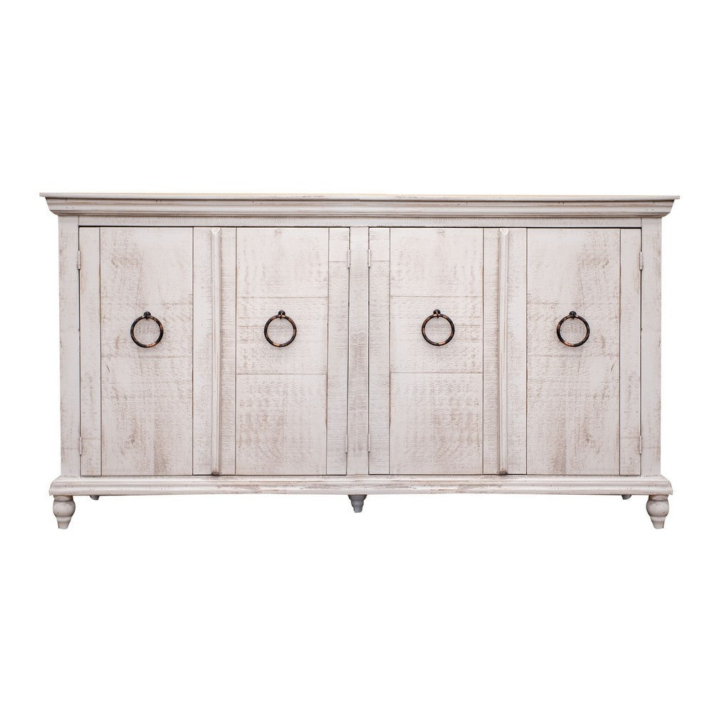 Cip 74 Inch 4 Door Console Table with Fixed Shelf Distressed Ivory Pine By Casagear Home BM306518