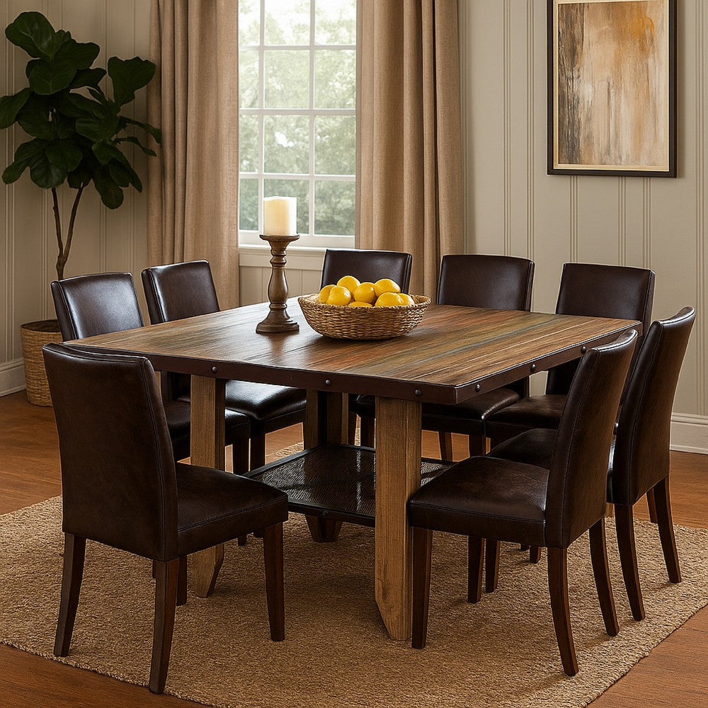 Fena 52 Inch Counter Height Dining Table, Iron Mesh Shelf, Multicolor Wood By Casagear Home