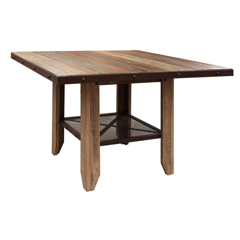 Fena 52 Inch Counter Height Dining Table, Iron Mesh Shelf, Multicolor Wood By Casagear Home