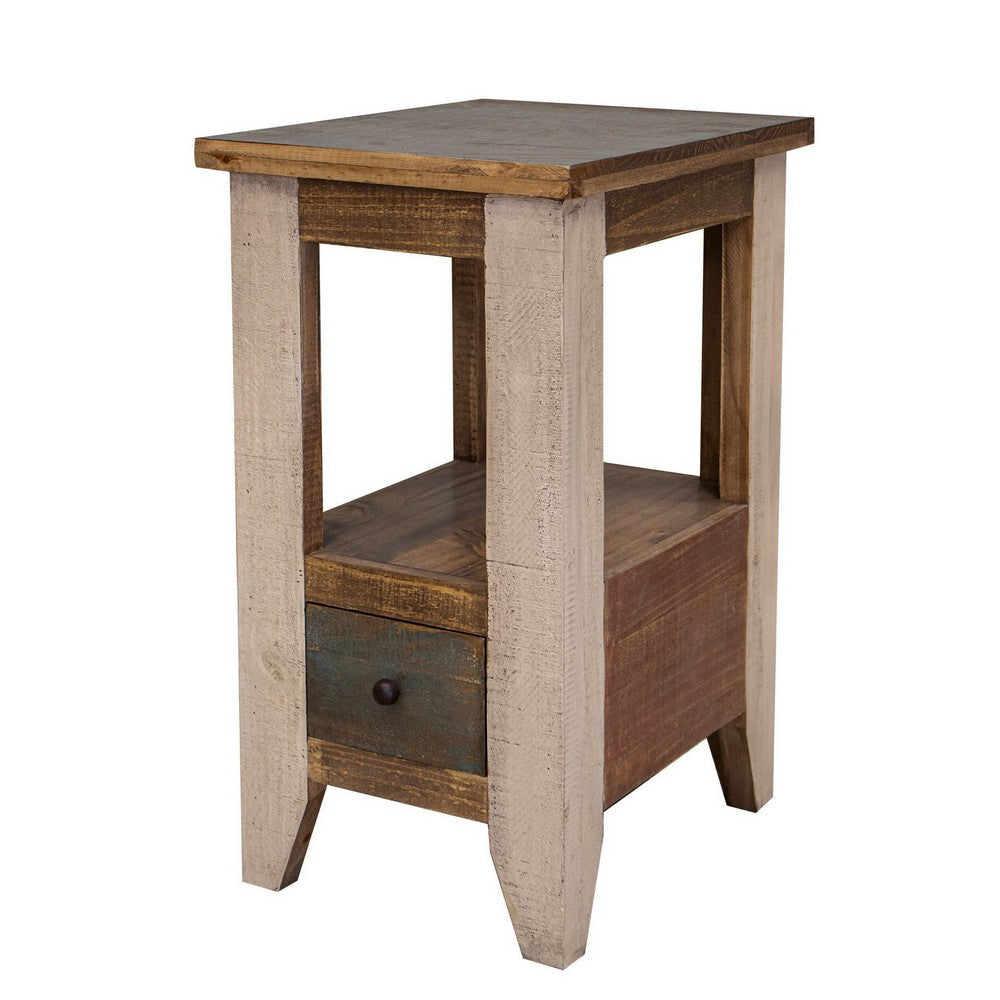 Fena 26 Inch Narrow End Table Open Shelf Multicolor Distress Pine Wood By Casagear Home BM306542