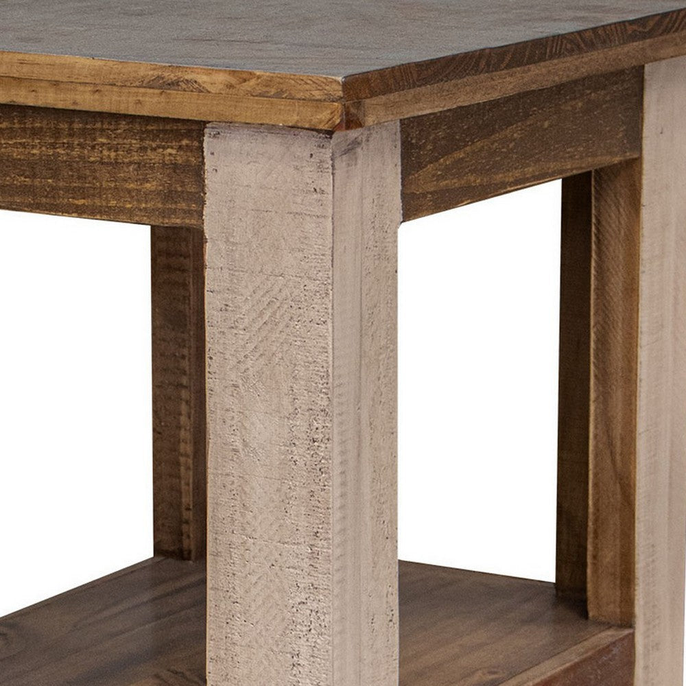 Fena 26 Inch Narrow End Table Open Shelf Multicolor Distress Pine Wood By Casagear Home BM306542