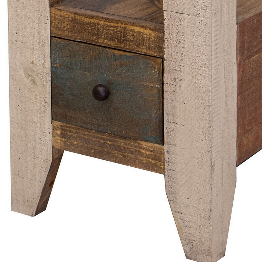 Fena 26 Inch Narrow End Table Open Shelf Multicolor Distress Pine Wood By Casagear Home BM306542