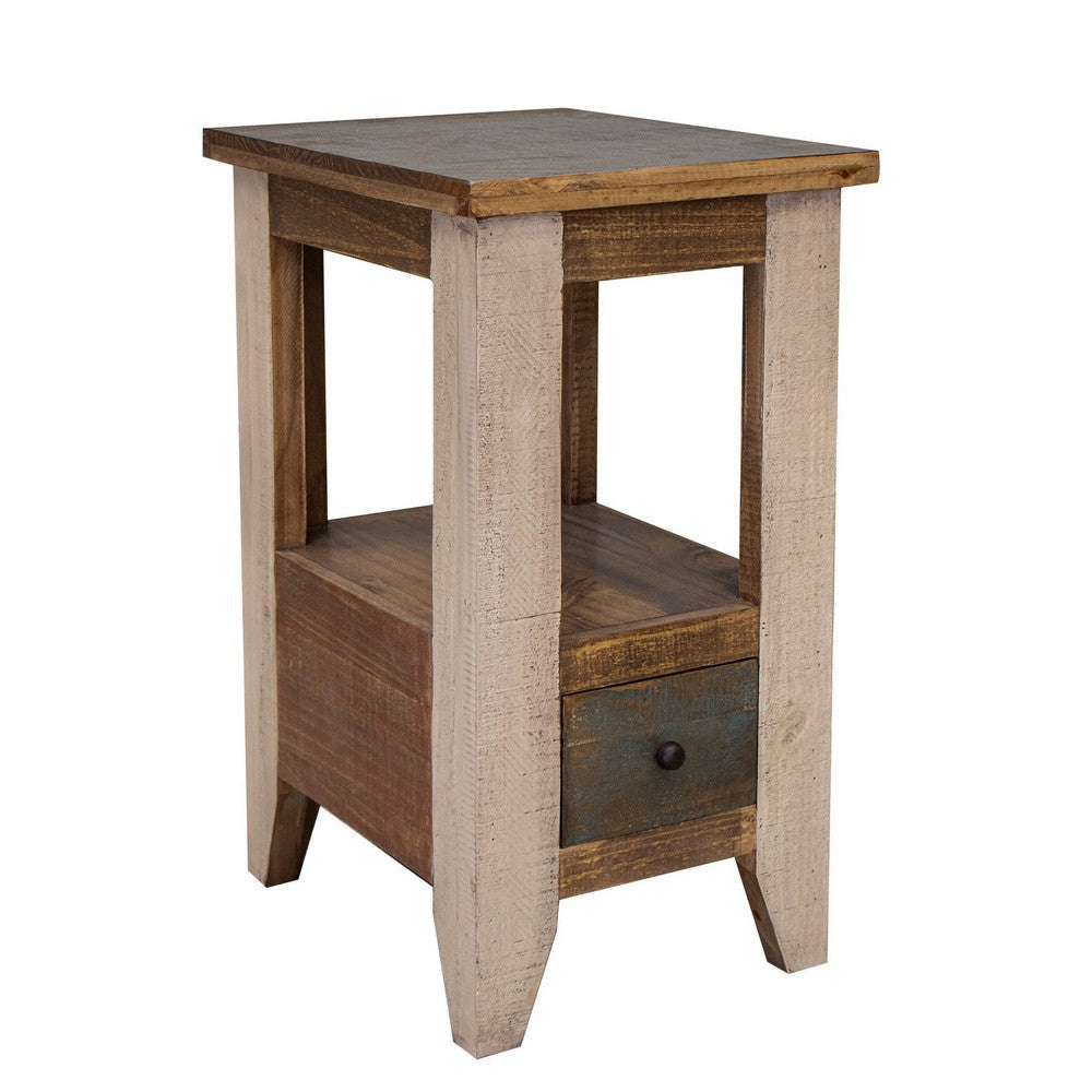 Fena 26 Inch Narrow End Table, Open Shelf, Multicolor Distress Pine Wood By Casagear Home