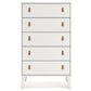 Nina 51 Inch 5 Drawer Tall Dresser Chest Brown Faux Leather Handles White By Casagear Home BM306606