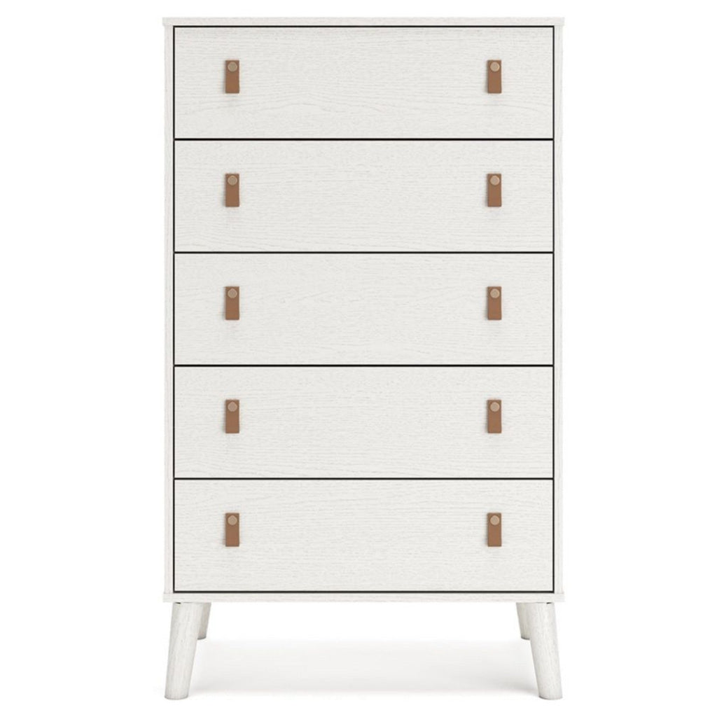 Nina 51 Inch 5 Drawer Tall Dresser Chest Brown Faux Leather Handles White By Casagear Home BM306606