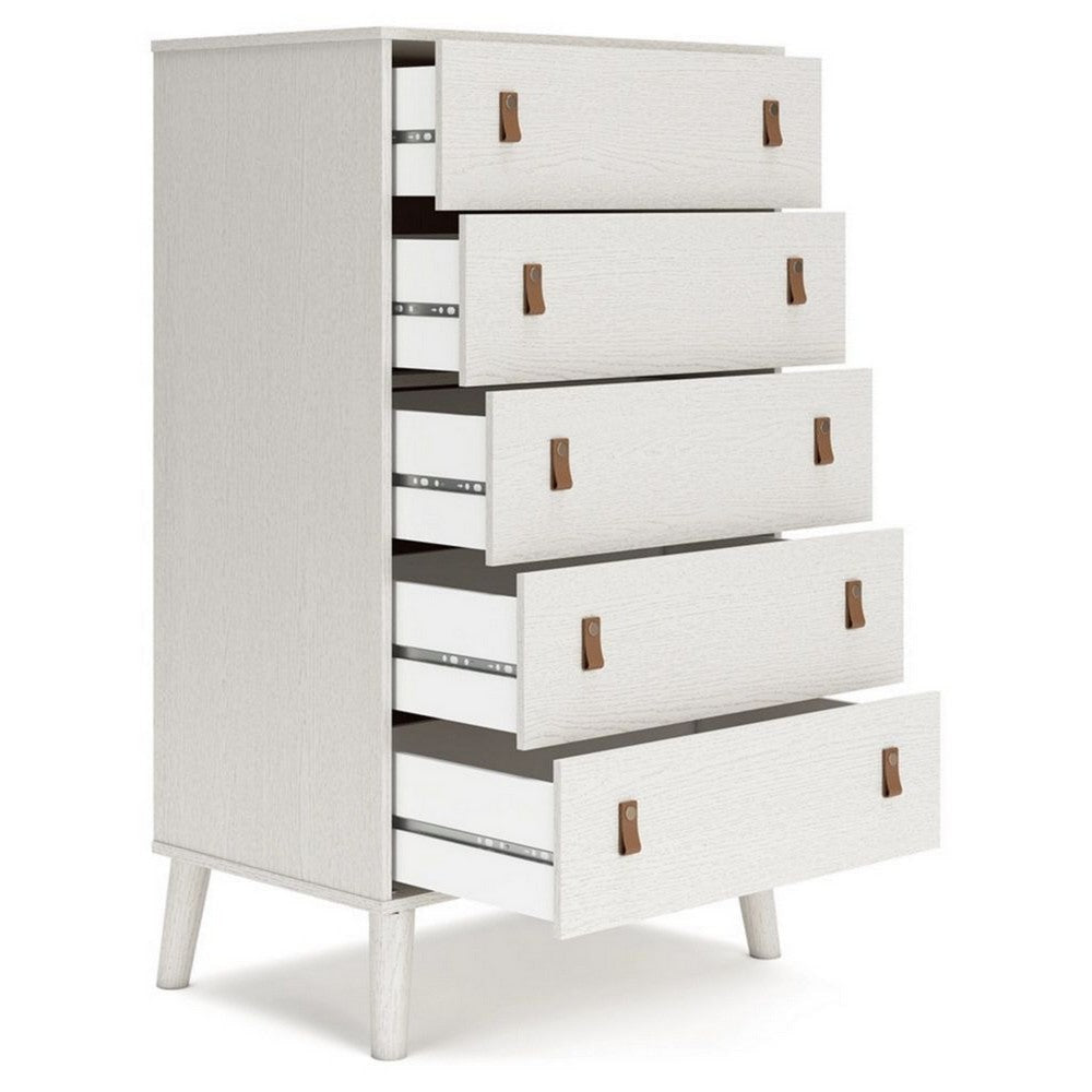 Ashley Nina 51’’ 5 Drawer Tall Dresser Chest Brown Handles White BM306606