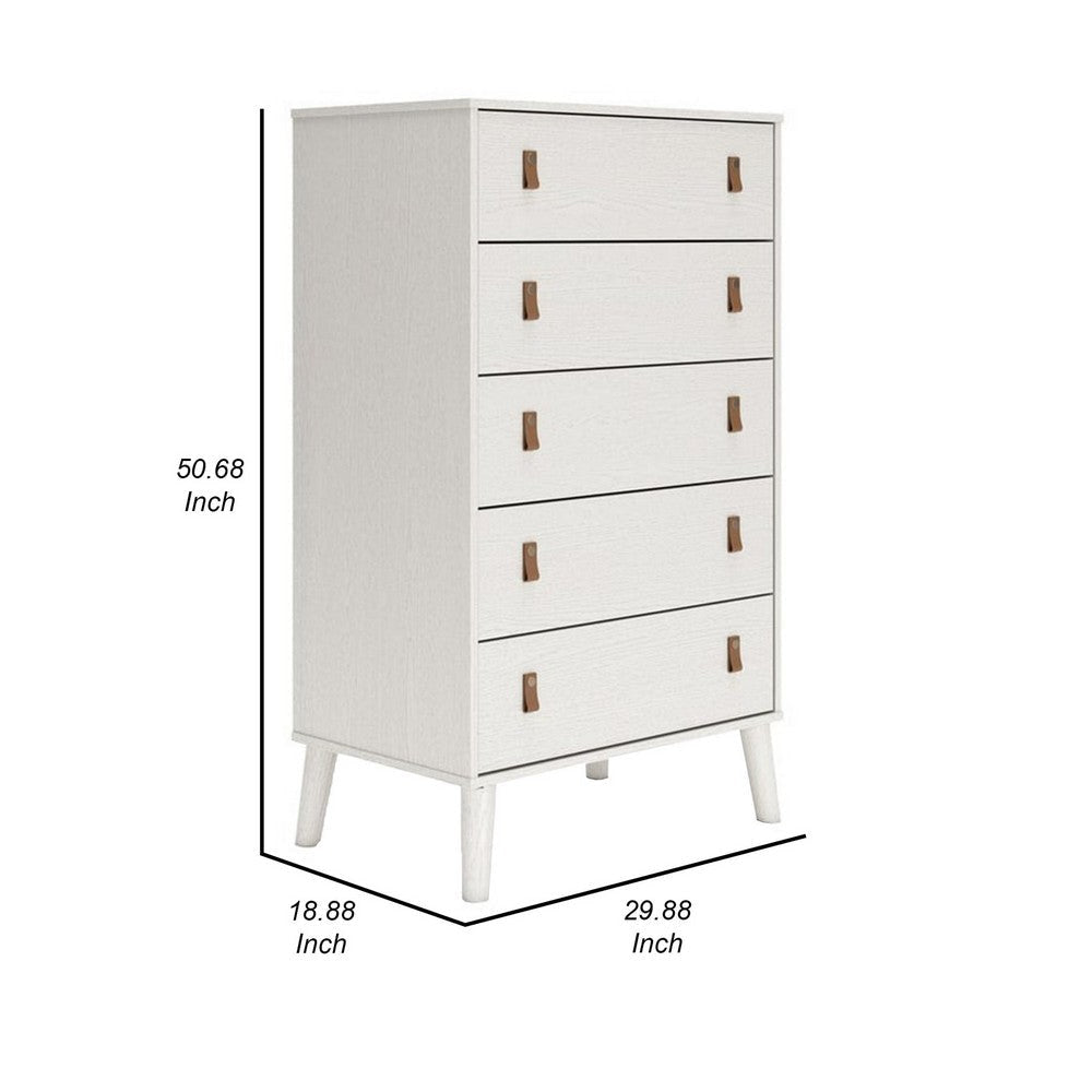 Ashley Nina 51’’ 5 Drawer Tall Dresser Chest Brown Handles White BM306606