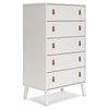 Ashley Nina 51" 5 Drawer Tall Dresser Chest, Brown Handles, White