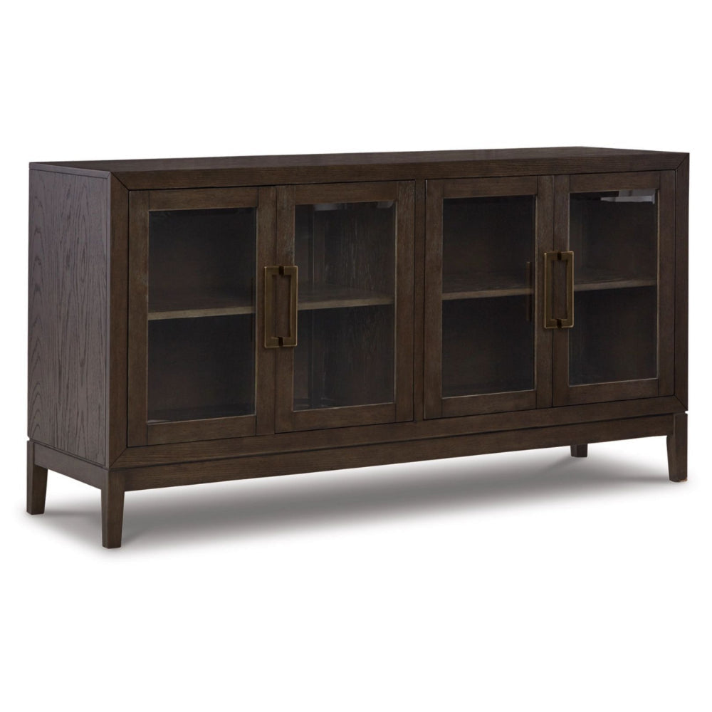 60 Inch Sideboard Display Server, 2 Glass Double Door Cabinets, Dark Brown By Casagear Home