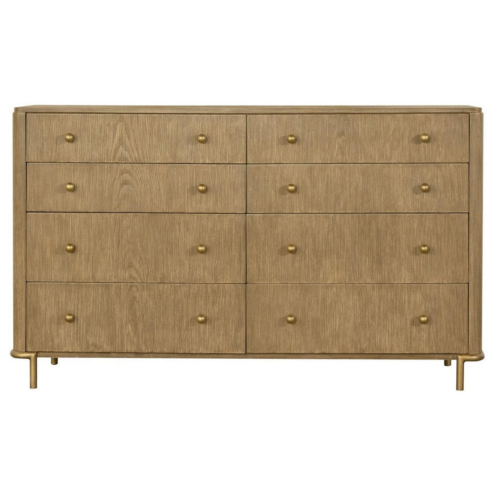 Sea 63 Inch Modern Dresser with 8 Drawers Slender Legs Natural Brown Wood BM306669