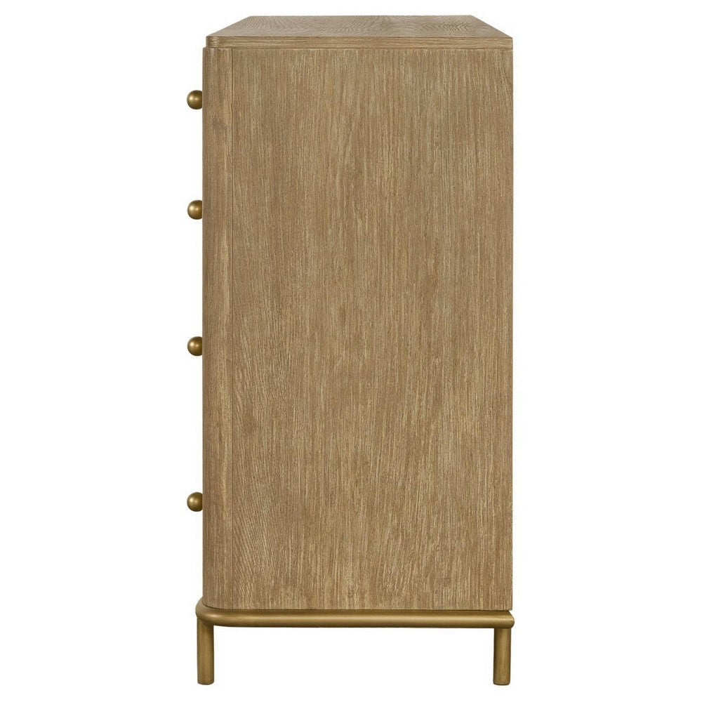 Sea 63 Inch Modern Dresser with 8 Drawers Slender Legs Natural Brown Wood BM306669