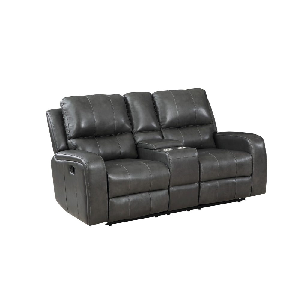 Elle 72 Inch Manual Recliner Loveseat Console Leather Upholstery Gray By Casagear Home BM306695