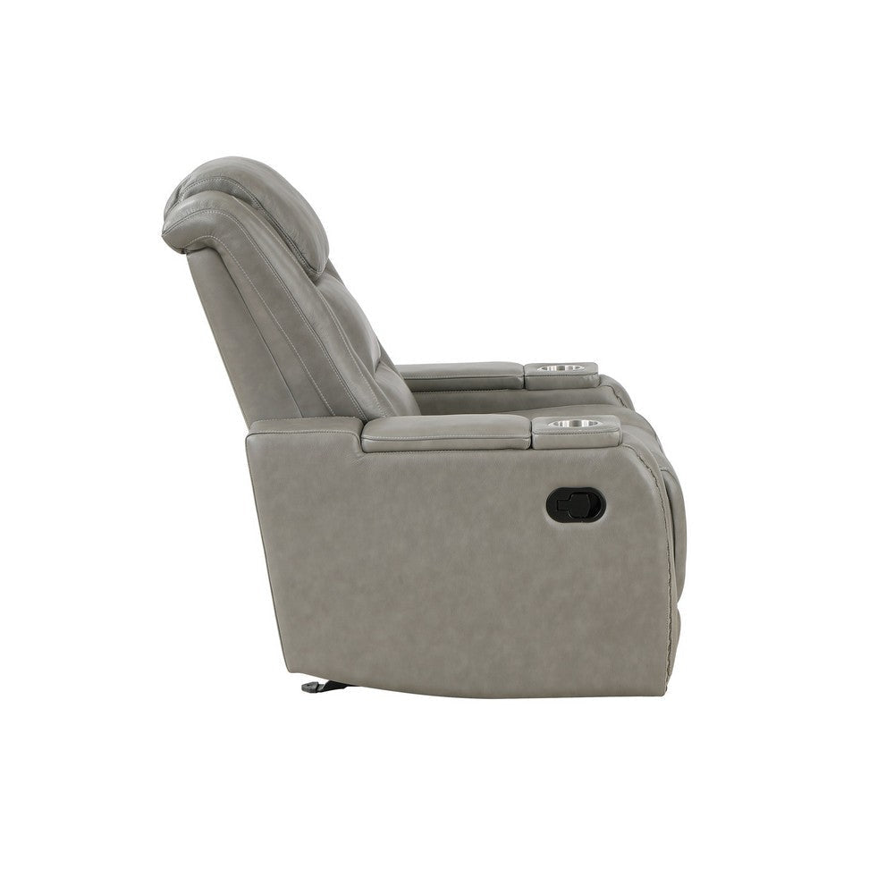 Luxe 39 Inch Manual Recliner Genuine Leather Smooth Gray Upholstery By Casagear Home BM306699