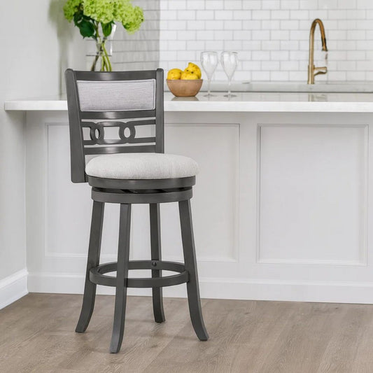 Matt 24 Inch Swivel Counter Strool, Cushioned Seat and Backrest, Mist Gray By Casagear Home