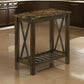 Elena 24 Inch Narrow Side Table, Lower Slatted Shelf, Faux Marble, Brown By Casagear Home