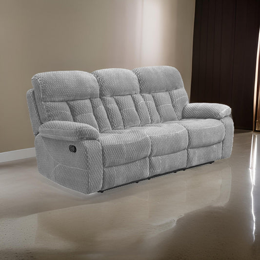 Charl 87 Inch Powered Dual Recliner Sofa, Tufted Backrests, Light Gray  By Casagear Home