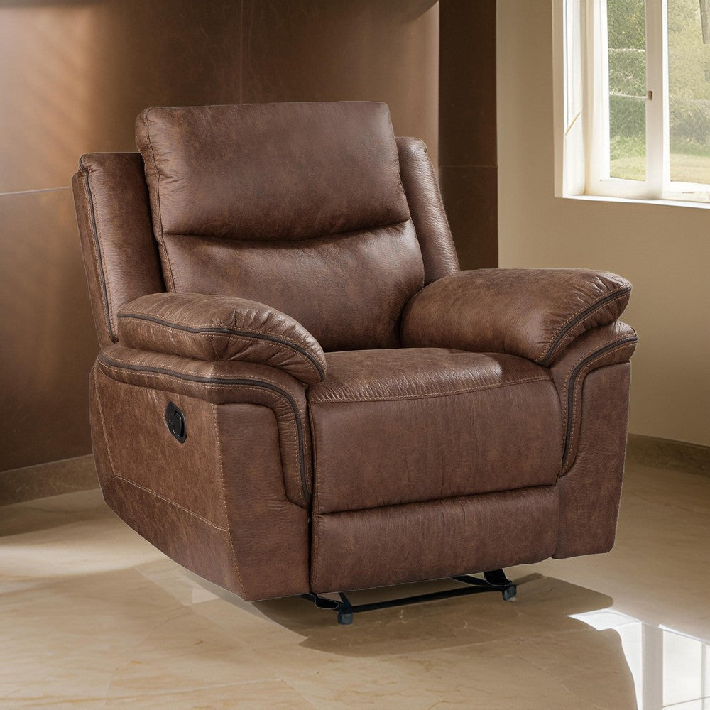 Quir 42 Inch Manual Recliner Armchair, Gliding Hardware, Brown Polyester By Casagear Home