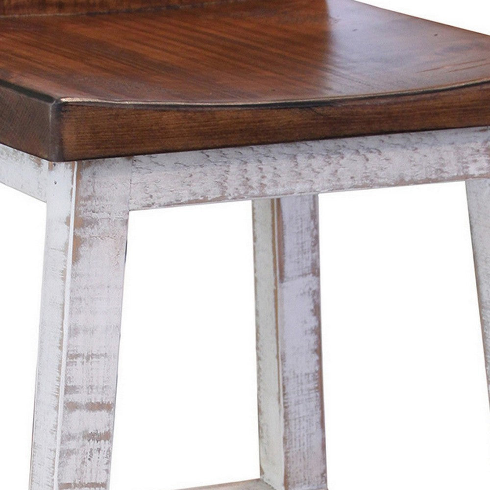 Ata 24 Inch Counter Height Stool Lacquer Finish Pine Wood Brown White By Casagear Home BM306784