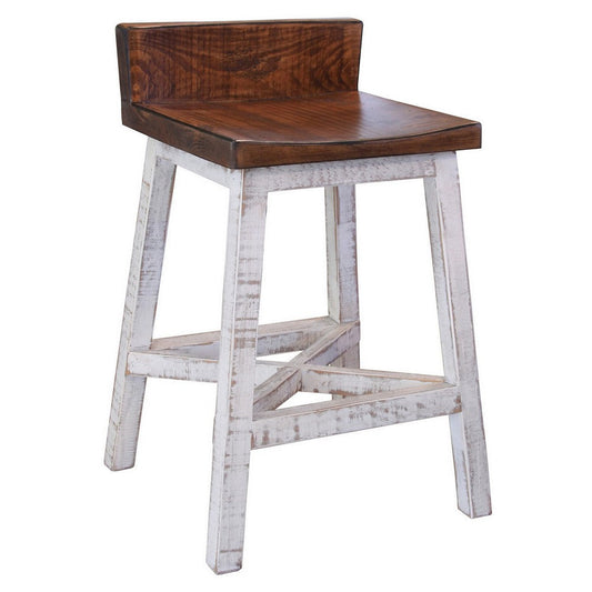 Ata 24 Inch Counter Height Stool, Lacquer Finish, Pine Wood, Brown, White By Casagear Home