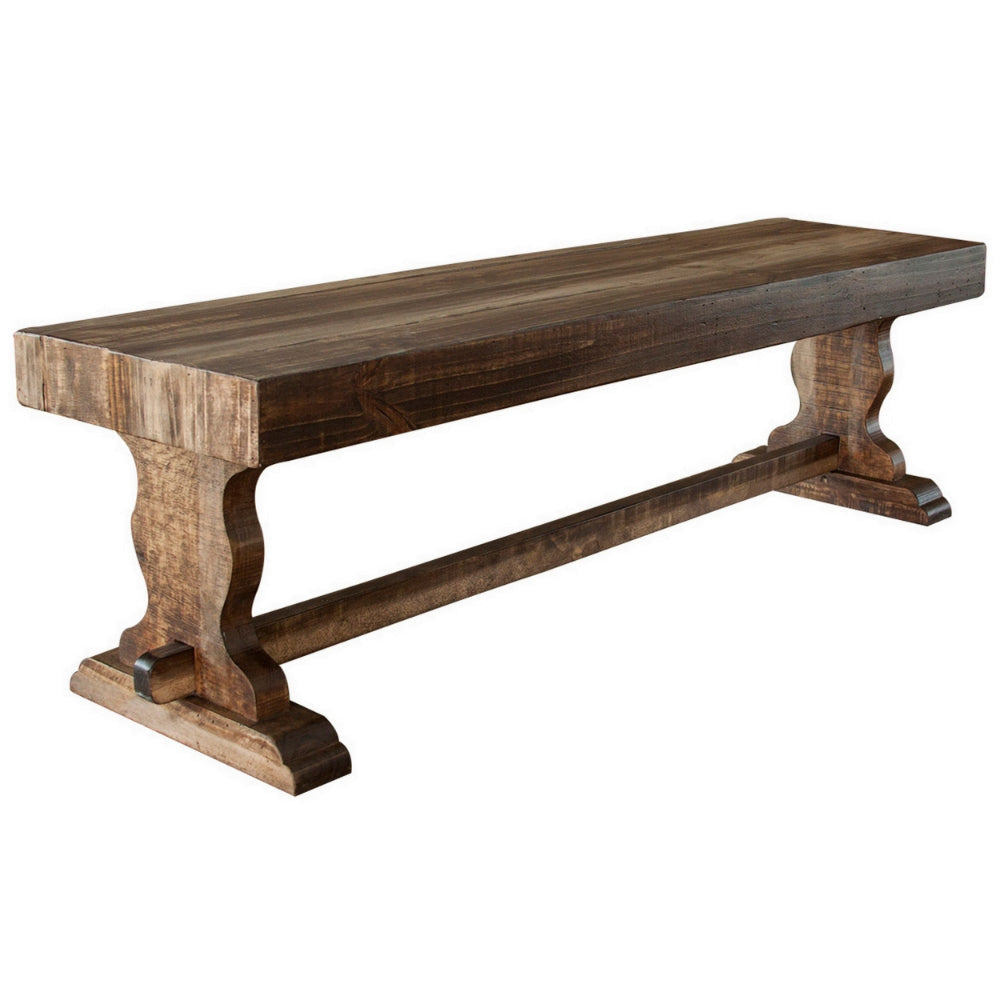 Ebb 70 Inch Wood Bench with Lacquered Finish Solid Pine Wood Light Brown By Casagear Home BM306827