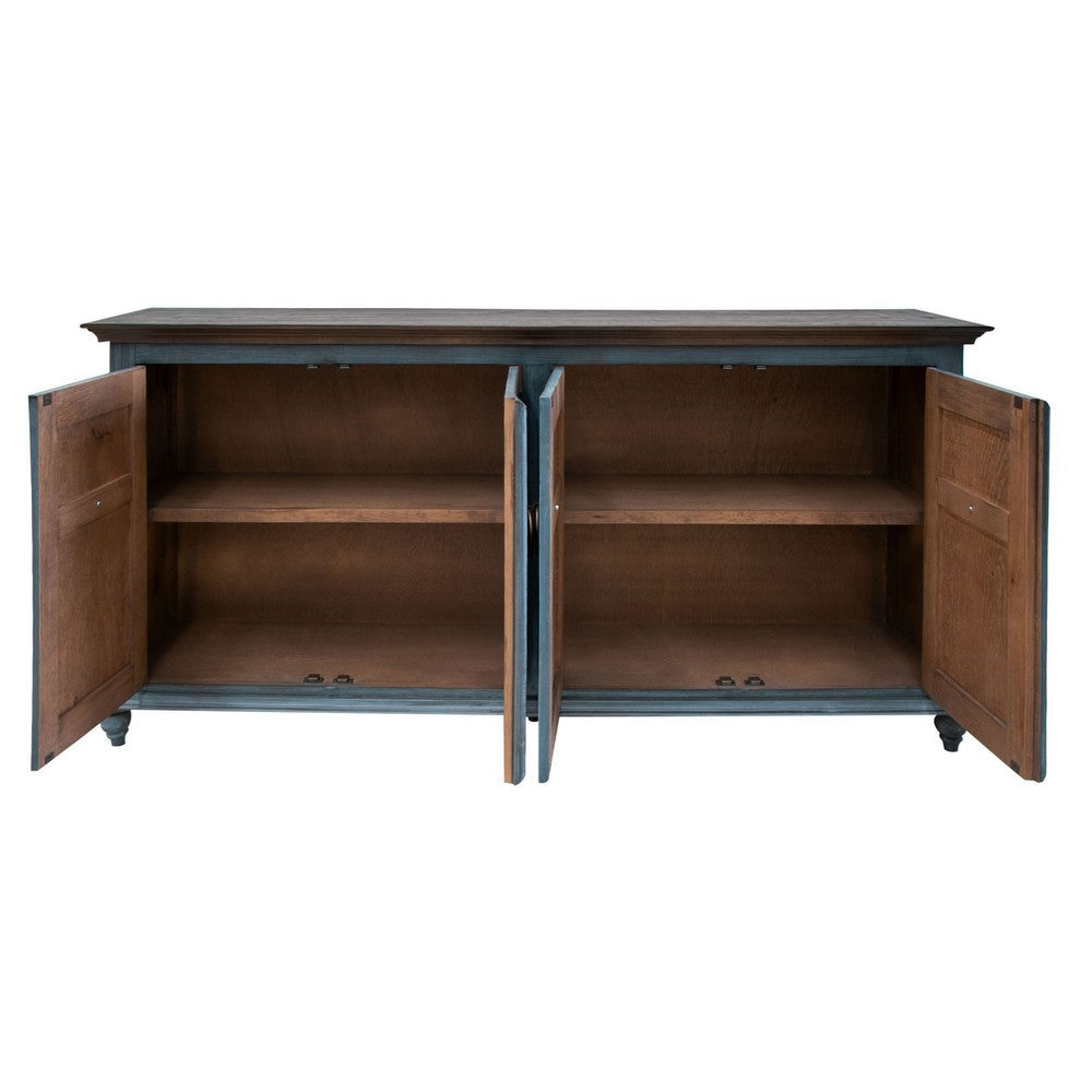 Cip 73 Inch Console Sideboard Pine Wood 4 Doors Ring Handles Deep Blue By Casagear Home BM306949