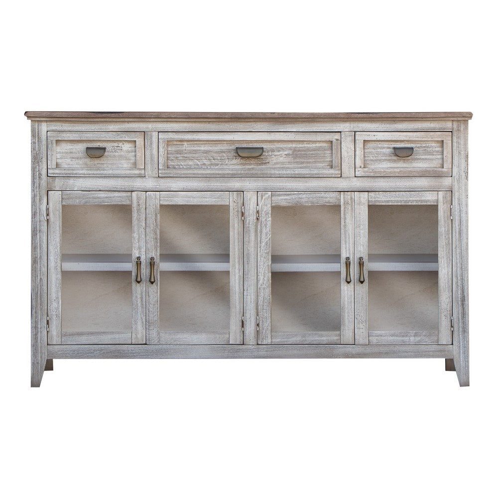 Kohl 67 Inch Console Cabinet 4 Doors Mango Wood 3 Gliding Drawers White By Casagear Home BM306957